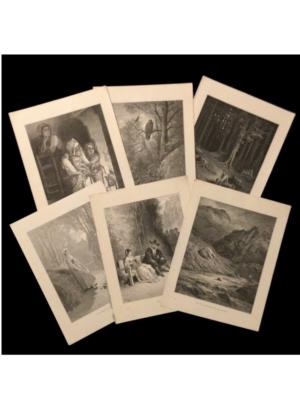 6 - c1890 Prints from La Fontaine Fables Engravings by Gustave Doré